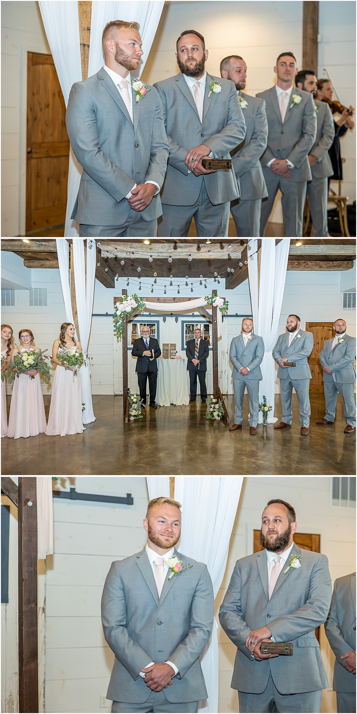 Collage of Groom and Grooms men waiting during Weyers Cave VA Wedding