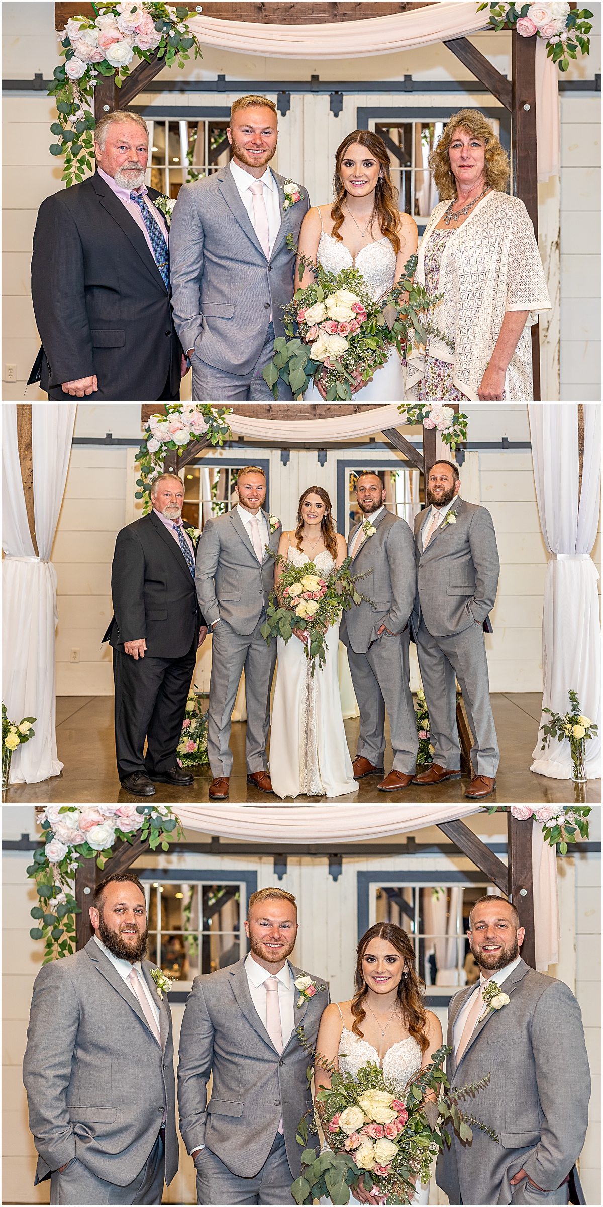 Collage of family portraits featuring Zach and Ashleigh during Weyers Cave VA Wedding