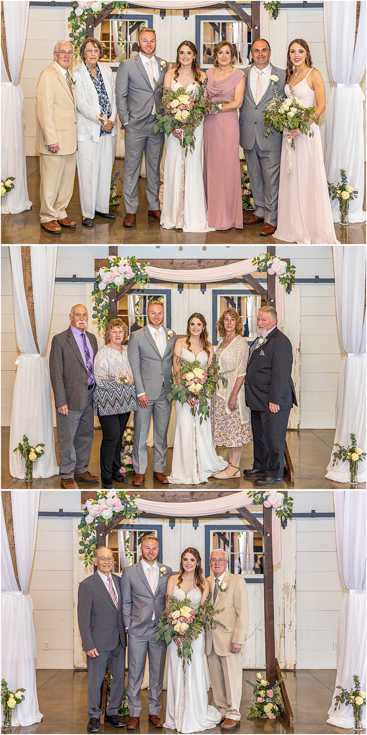 Collage of family portraits during Weyers Cave VA Wedding