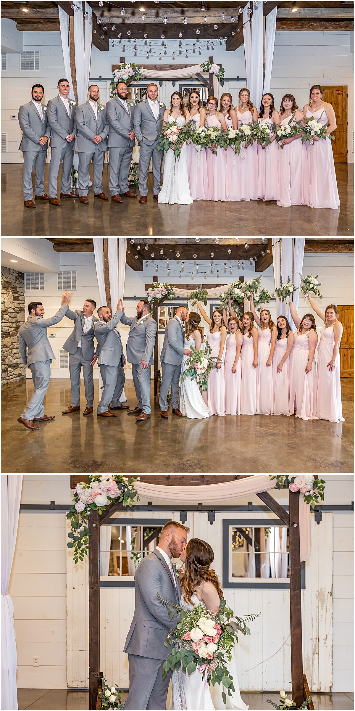 Collage of Bridal Portrait pictures and Zach and Ashleigh kissing during Weyers Cave VA Wedding