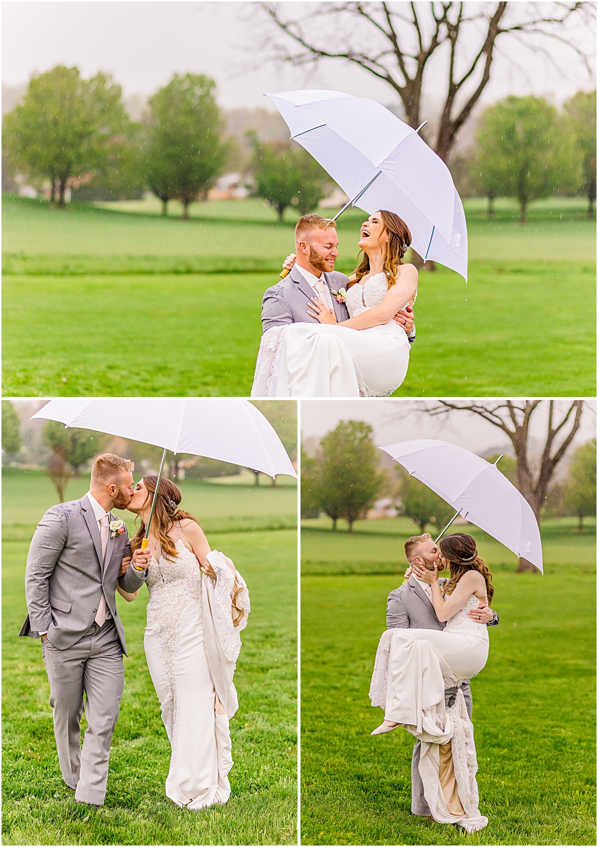 Collage of Zach and Ashleigh posing in the rain