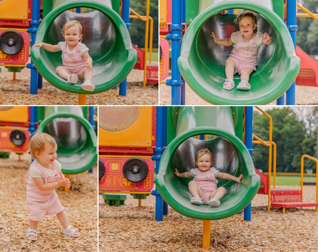 More photos of Abigail on the slide