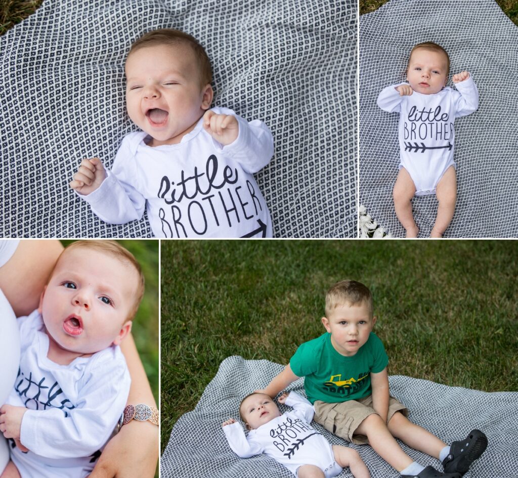 Waylon and his brother Levi posing on a blanket for this Northern Virginia newborn photography session.